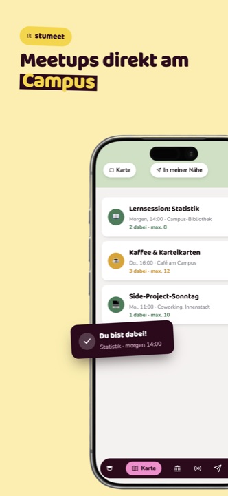 Meetups direkt am Campus: Liste mit Lernsession und Kaffeerunde